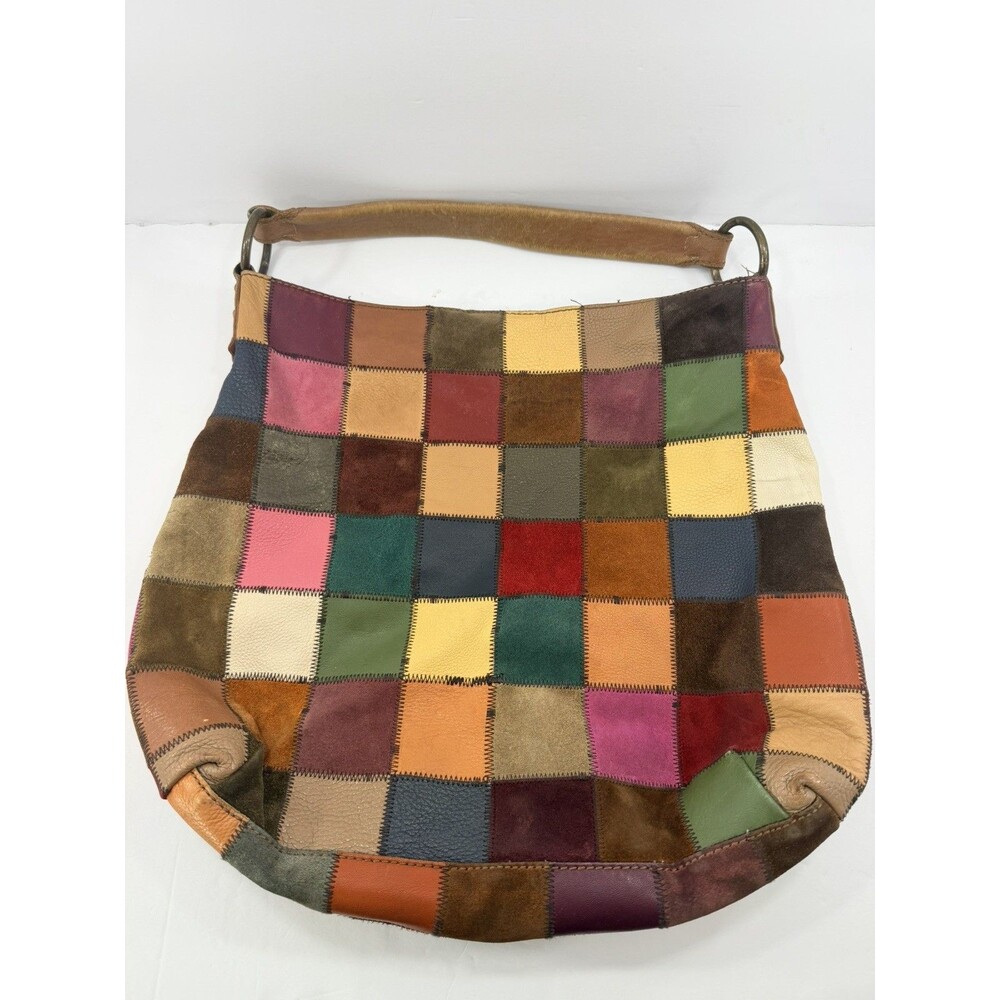 *Rare* Lucky Brand Vintage Patchwork Leather Suede Hobo Bag Multicolor Boho Y2K - Picture 2 of 15